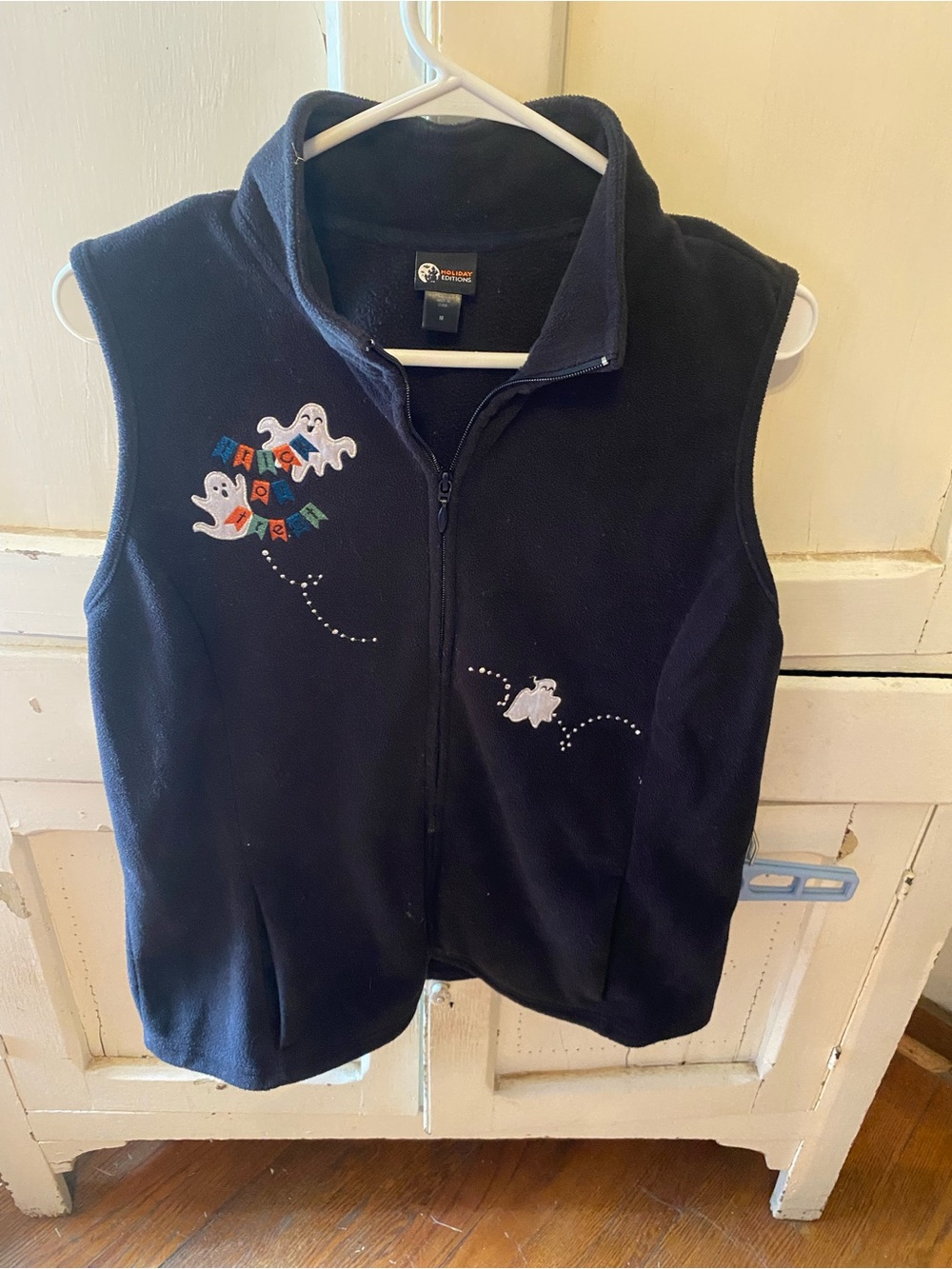 Holiday Editions Navy Fleece Vest with Ghost Appliques